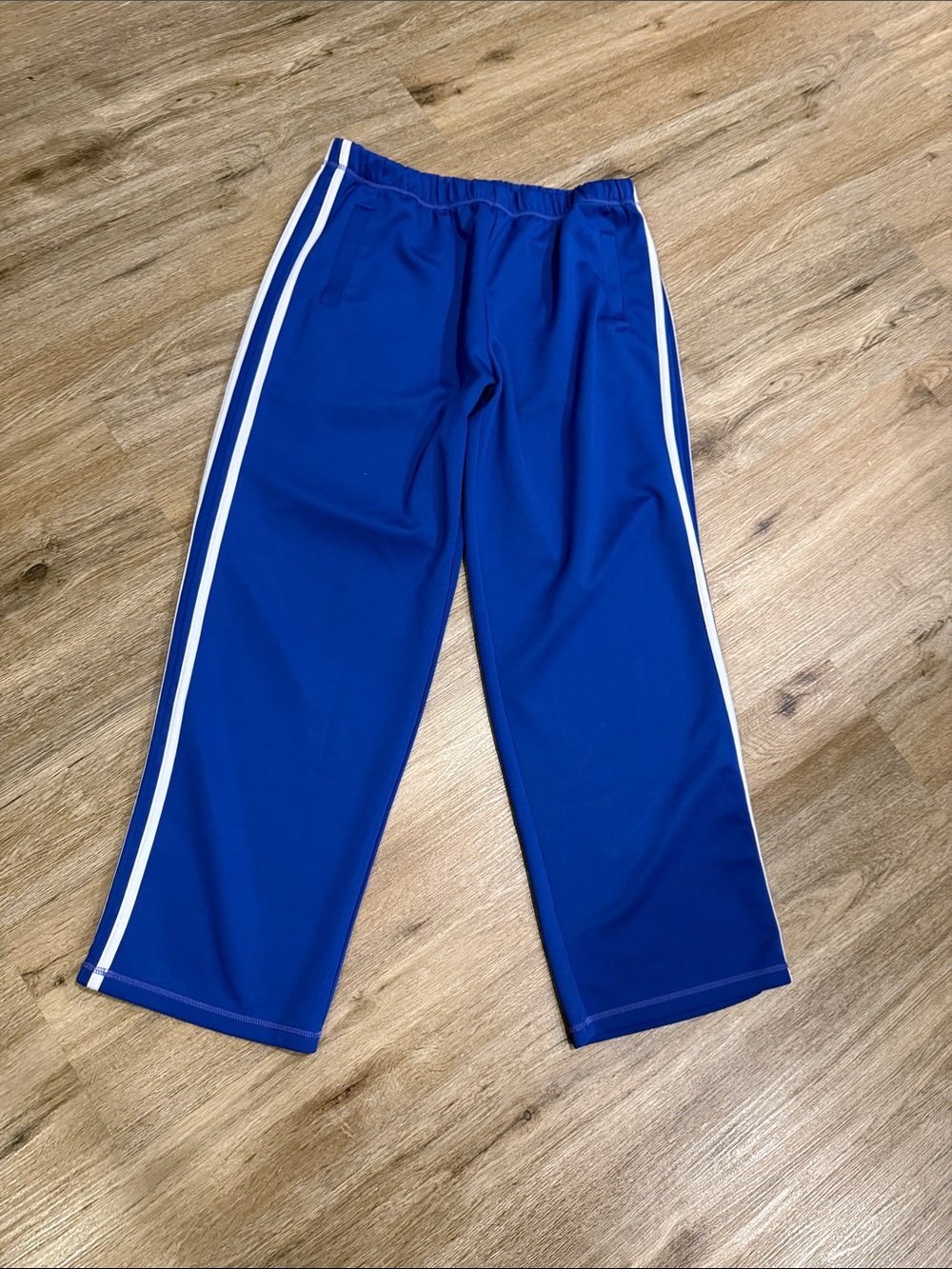 Women’s Royal Blue Viral Track Pants with White Side Stripes Wide Straight Leg